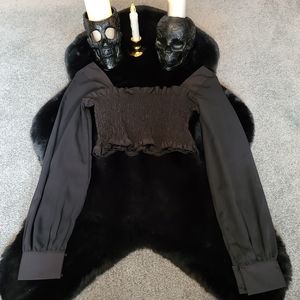 NEW! Black Chiffon Long Sleve Cropped Blouse